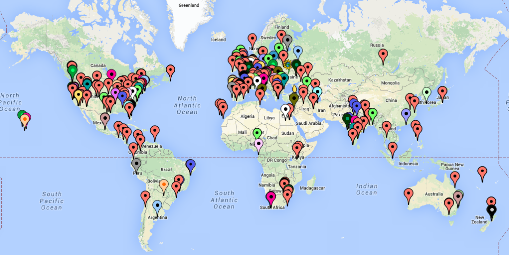 Map of participants' locations